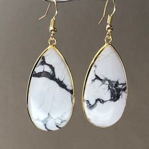 WHITE MARBLE DROP / DROPLET EARRINGS - GOLD